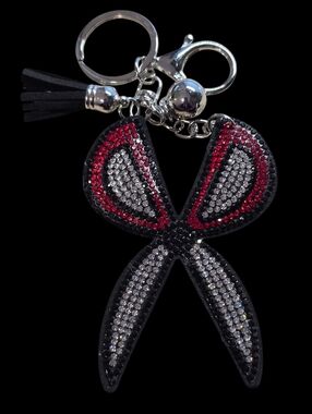 Crystal Embellished Scissors Bag Charm Keychain - Black, Red, Silver